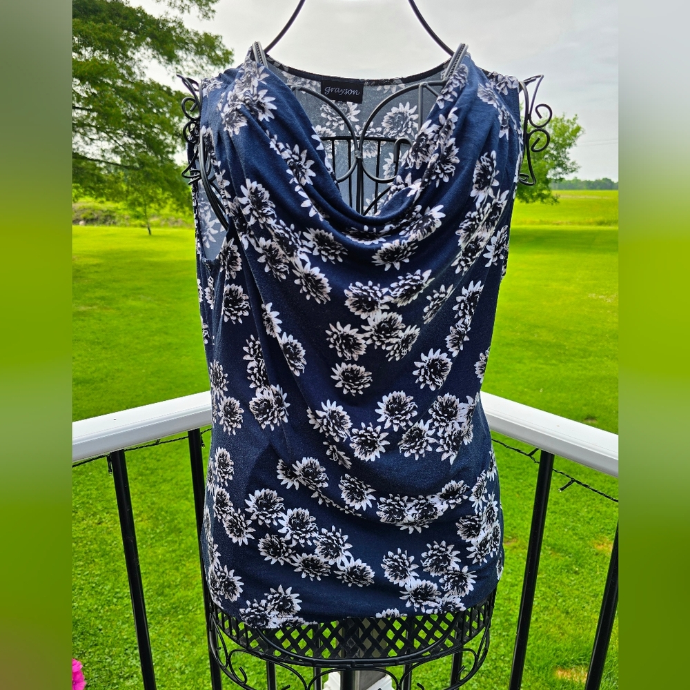 Grayson drape neck floral shell, size L, EUC
